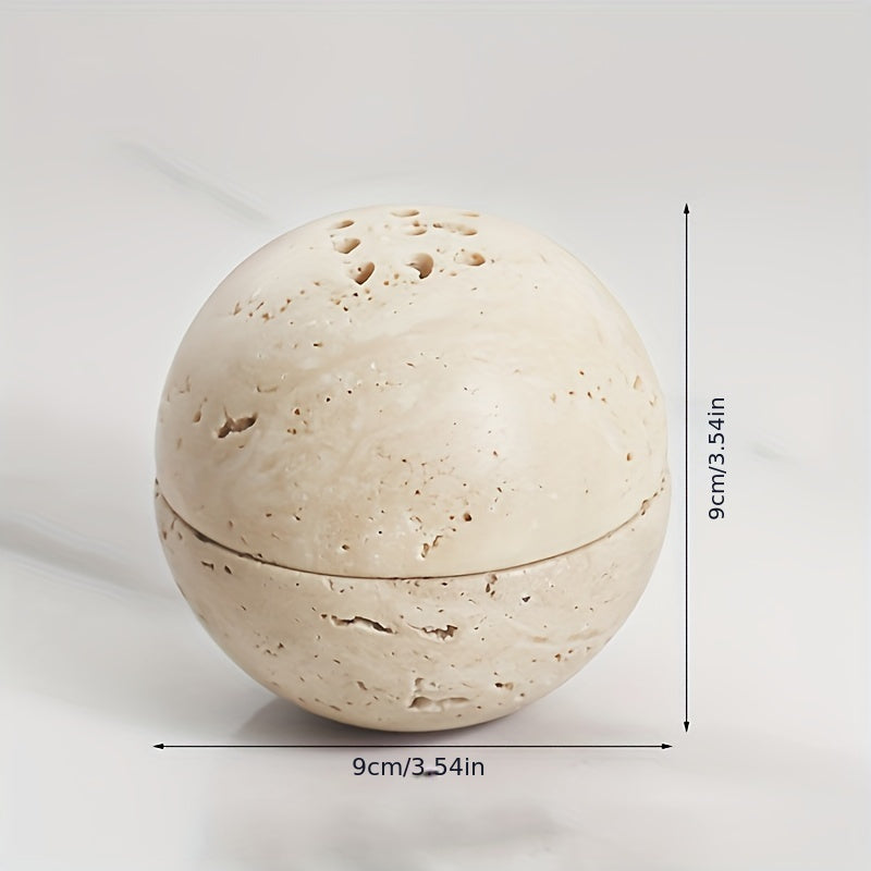 Travertine Sphere Incense Burner with Hexagon Wood Holder