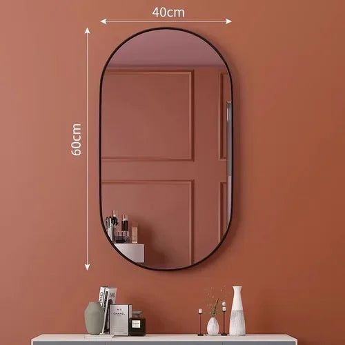 Punch-free bathroom mirror oval toilet wall desktop household black gold cosmetic