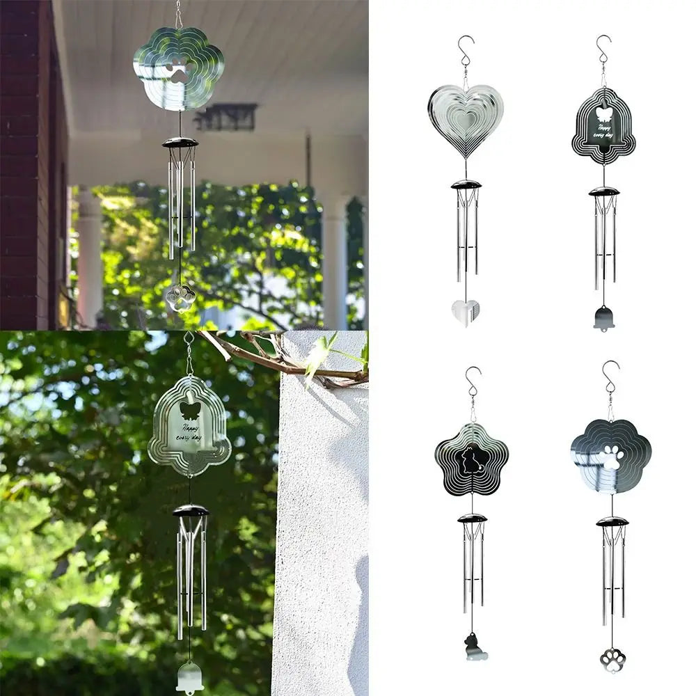 Creative Mirror Surface Rotating Wind Chime Garden Pendant Home Decor Wall Hanging Decor 3D Wind Spinner