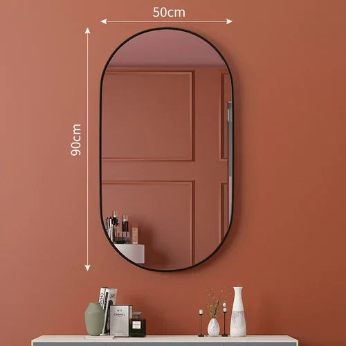 Punch-free bathroom mirror oval toilet wall desktop household black gold cosmetic