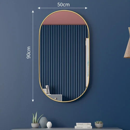 Punch-free bathroom mirror oval toilet wall desktop household black gold cosmetic