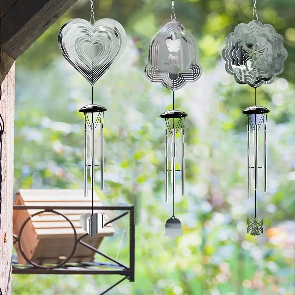 Creative Mirror Surface Rotating Wind Chime Garden Pendant Home Decor Wall Hanging Decor 3D Wind Spinner