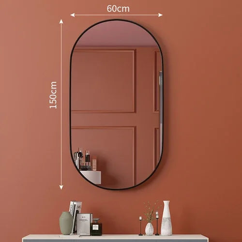 Punch-free bathroom mirror oval toilet wall desktop household black gold cosmetic