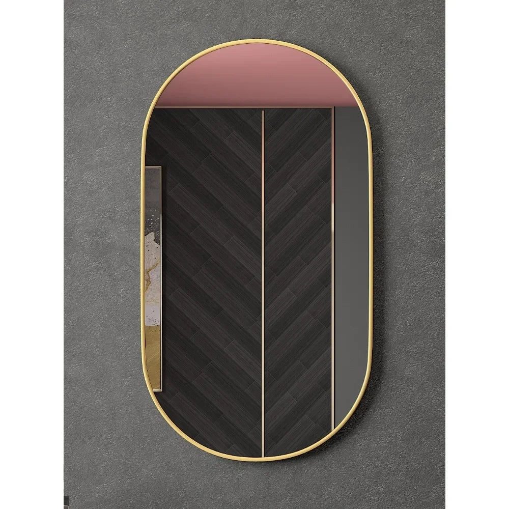 Punch-free bathroom mirror oval toilet wall desktop household black gold cosmetic