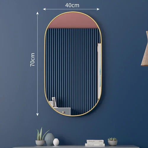 Punch-free bathroom mirror oval toilet wall desktop household black gold cosmetic