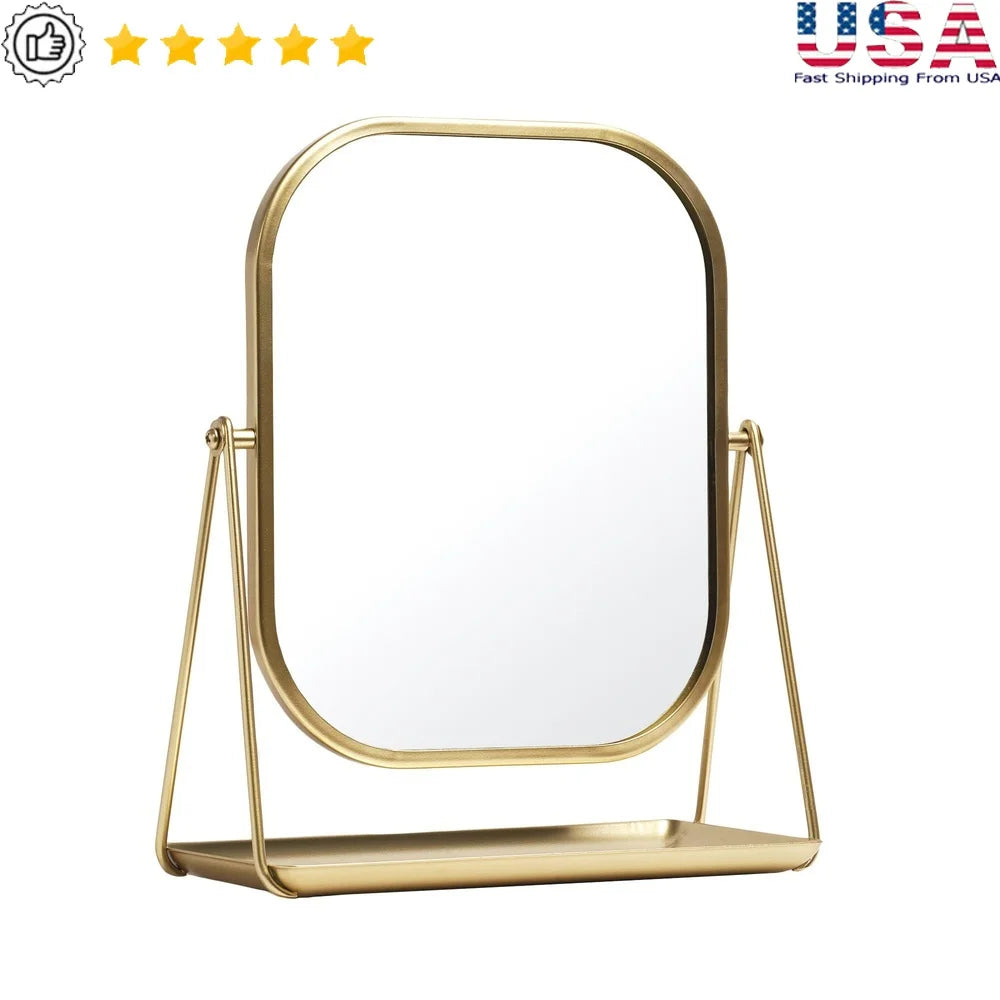 Modern Gold Tabletop Easel Mirror Stylish Vanity Mirror Adjustable Tilt Clear Reflection Ideal Makeup Grooming Home Decor