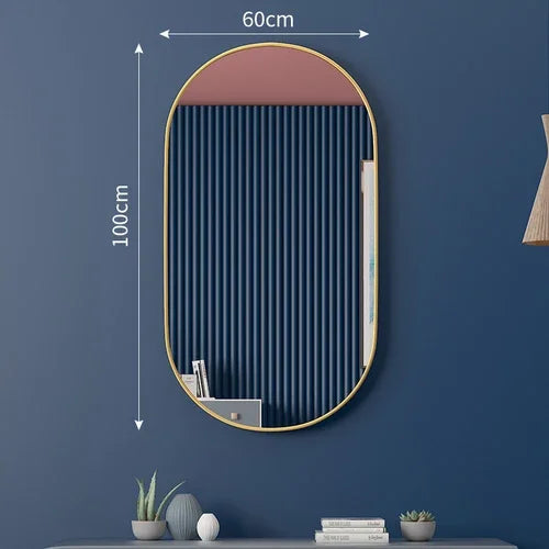 Punch-free bathroom mirror oval toilet wall desktop household black gold cosmetic
