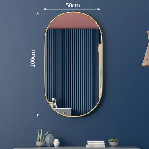 Punch-free bathroom mirror oval toilet wall desktop household black gold cosmetic