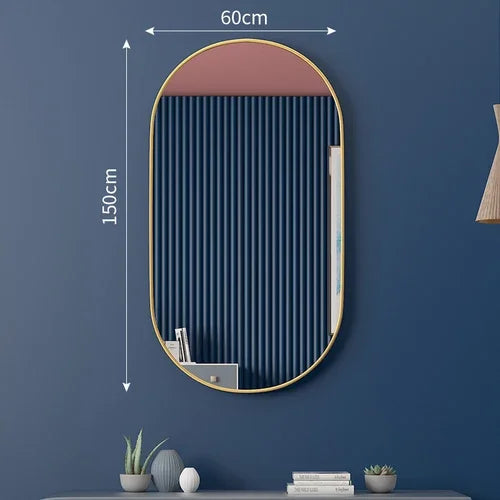 Punch-free bathroom mirror oval toilet wall desktop household black gold cosmetic