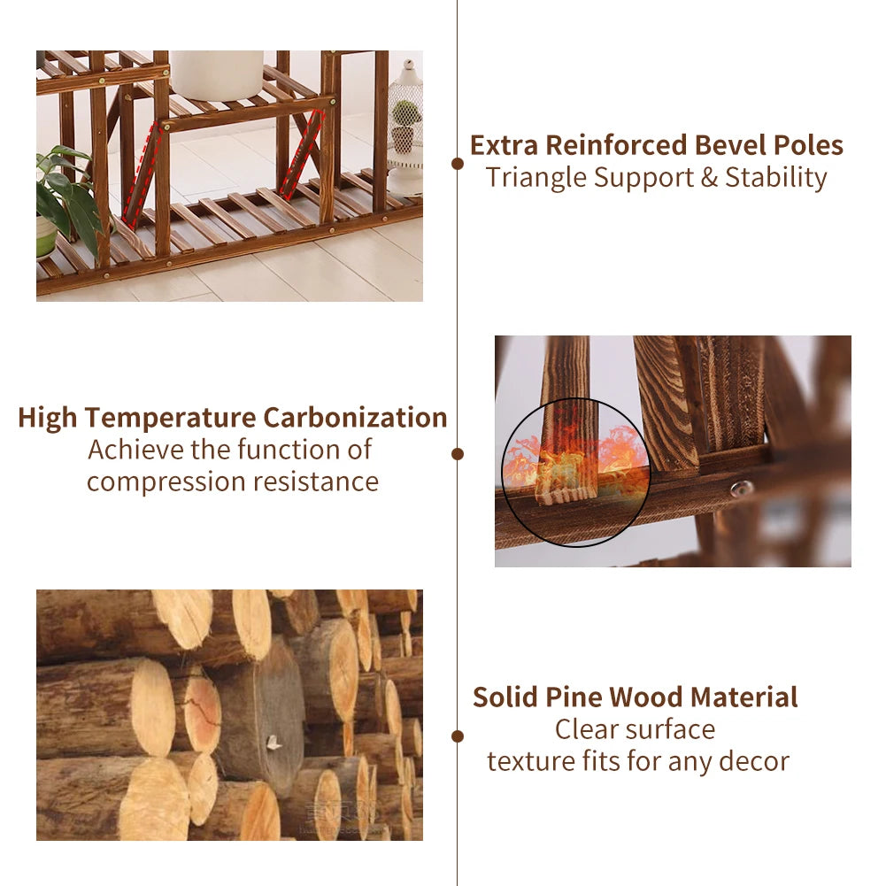 Wooden Plant Shelf Flower Pot Stand Indoor Outdoor Multi-Tier Plant