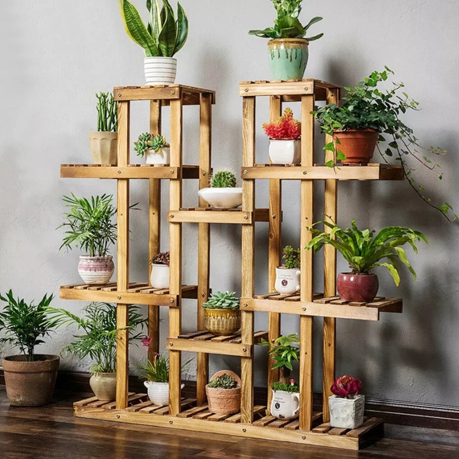 Wooden Plant Shelf Flower Pot Stand Indoor Outdoor Multi-Tier Plant