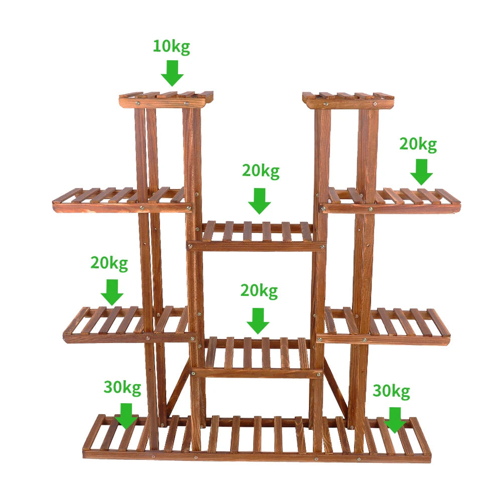 Wooden Plant Shelf Flower Pot Stand Indoor Outdoor Multi-Tier Plant