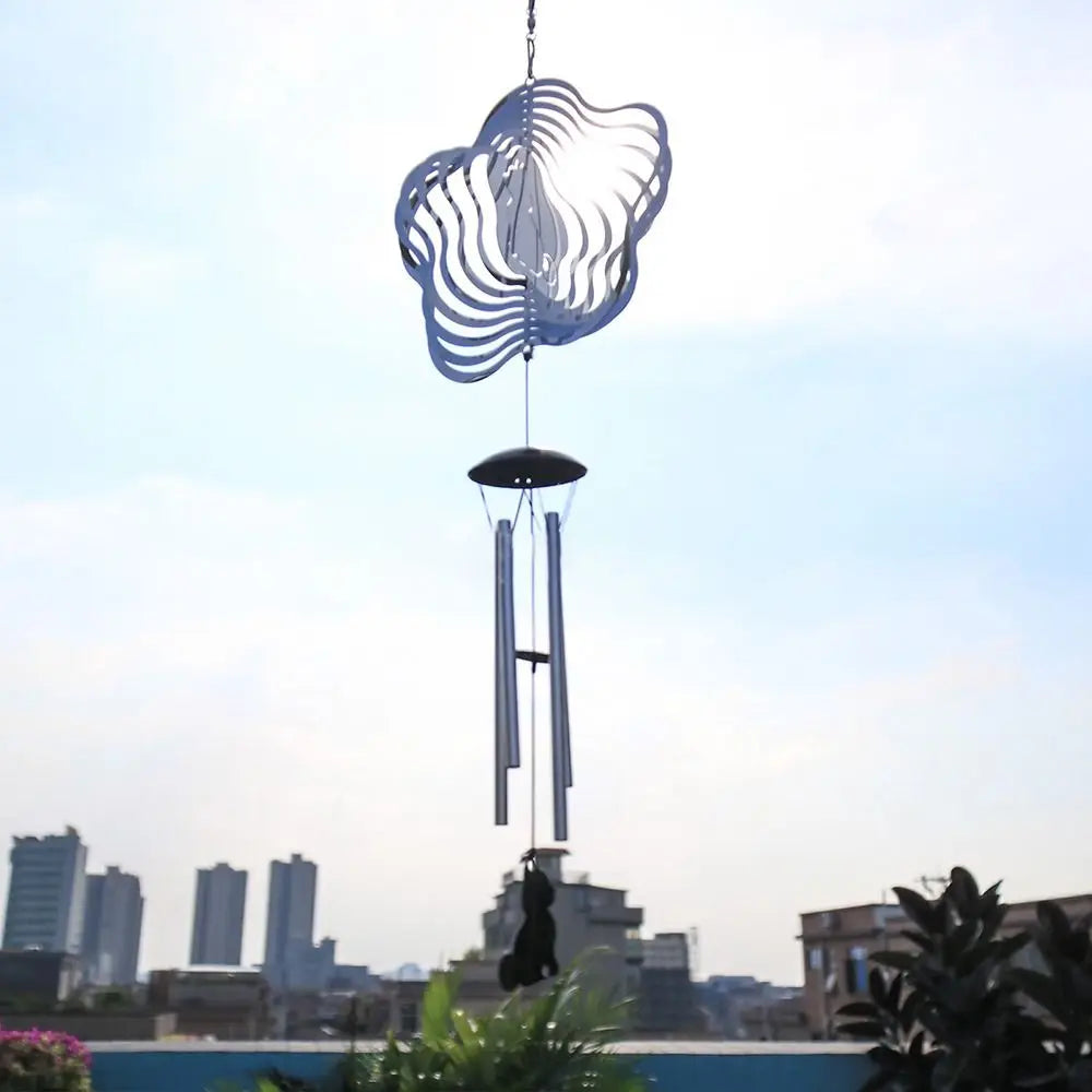 Creative Mirror Surface Rotating Wind Chime Garden Pendant Home Decor Wall Hanging Decor 3D Wind Spinner