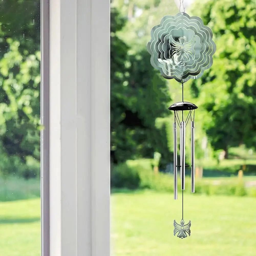 Creative Mirror Surface Rotating Wind Chime Garden Pendant Home Decor Wall Hanging Decor 3D Wind Spinner